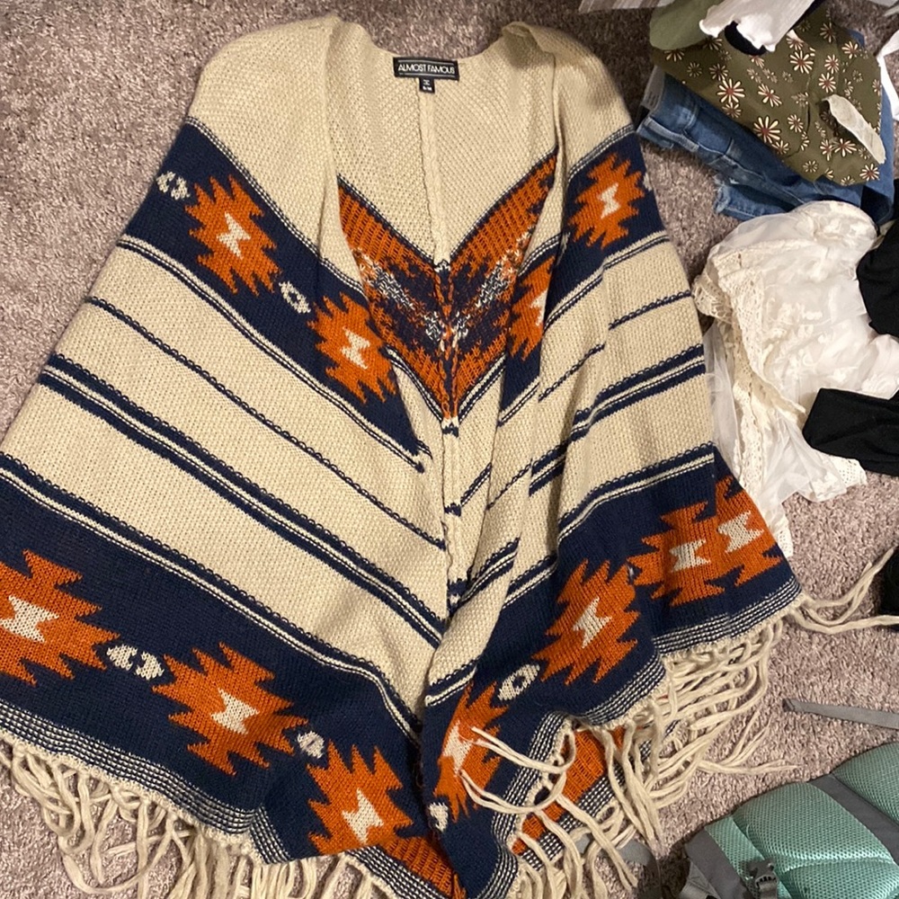 Fringe Aztec poncho